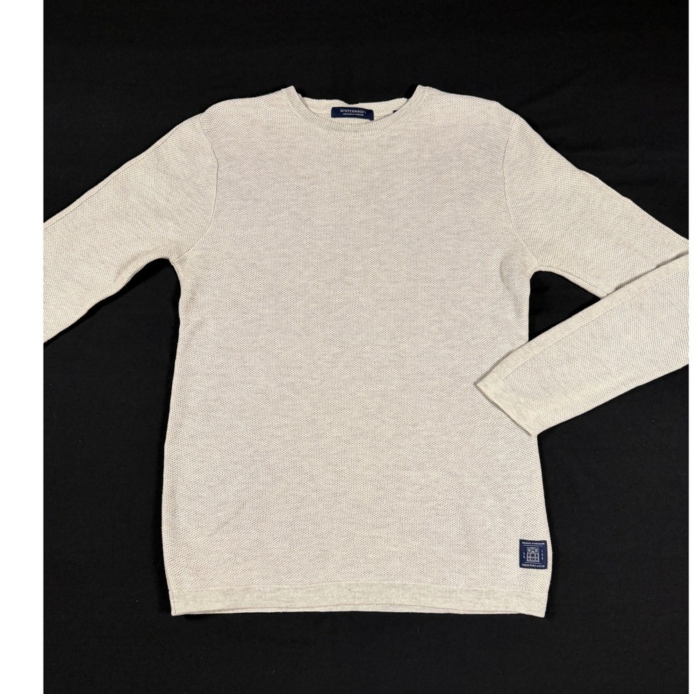 Scotch & Soda Mens Grey Textured Cotton Crewneck Sweater Large Minimalist Staple